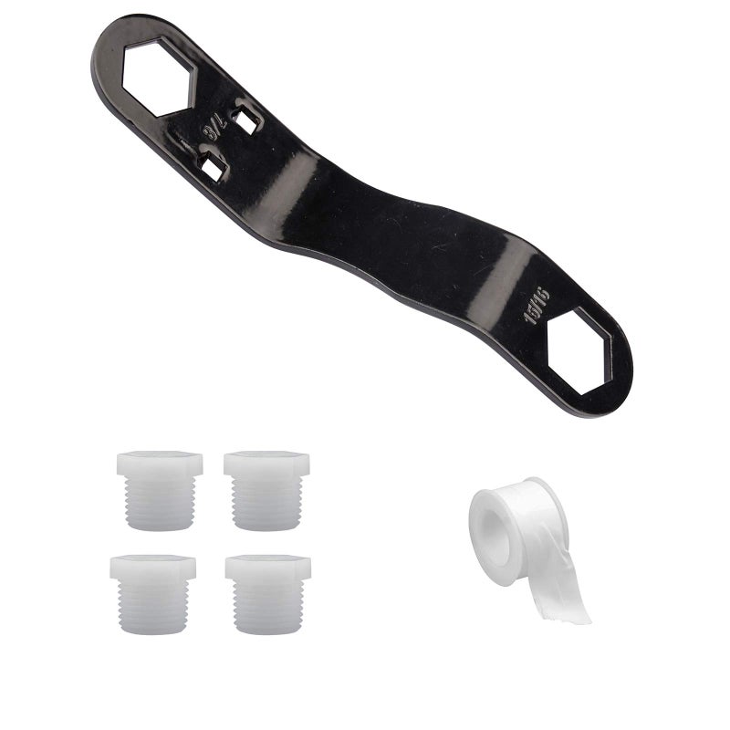 RVMATE RV Water Heater Drain Plug Kit, Include Angled Wrench, 4 Pieces 1/2" NPT Replacement Plugs and 1 Roll PTFE Tape - Image 1